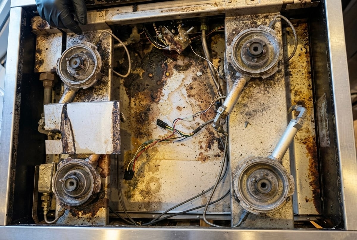 Thermador star burner orifice clogged with carbon deposits — 40% blocked gas flow